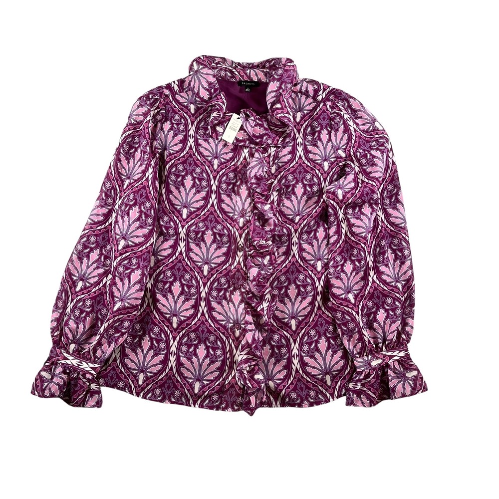 Talbots NWT Ruffle Blouse Top Women's Size S Long Sleeve Purple Pink